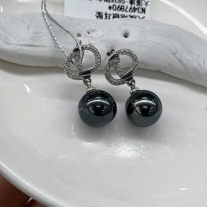 银S925镶嵌耳饰海水珍珠9-10mm18号