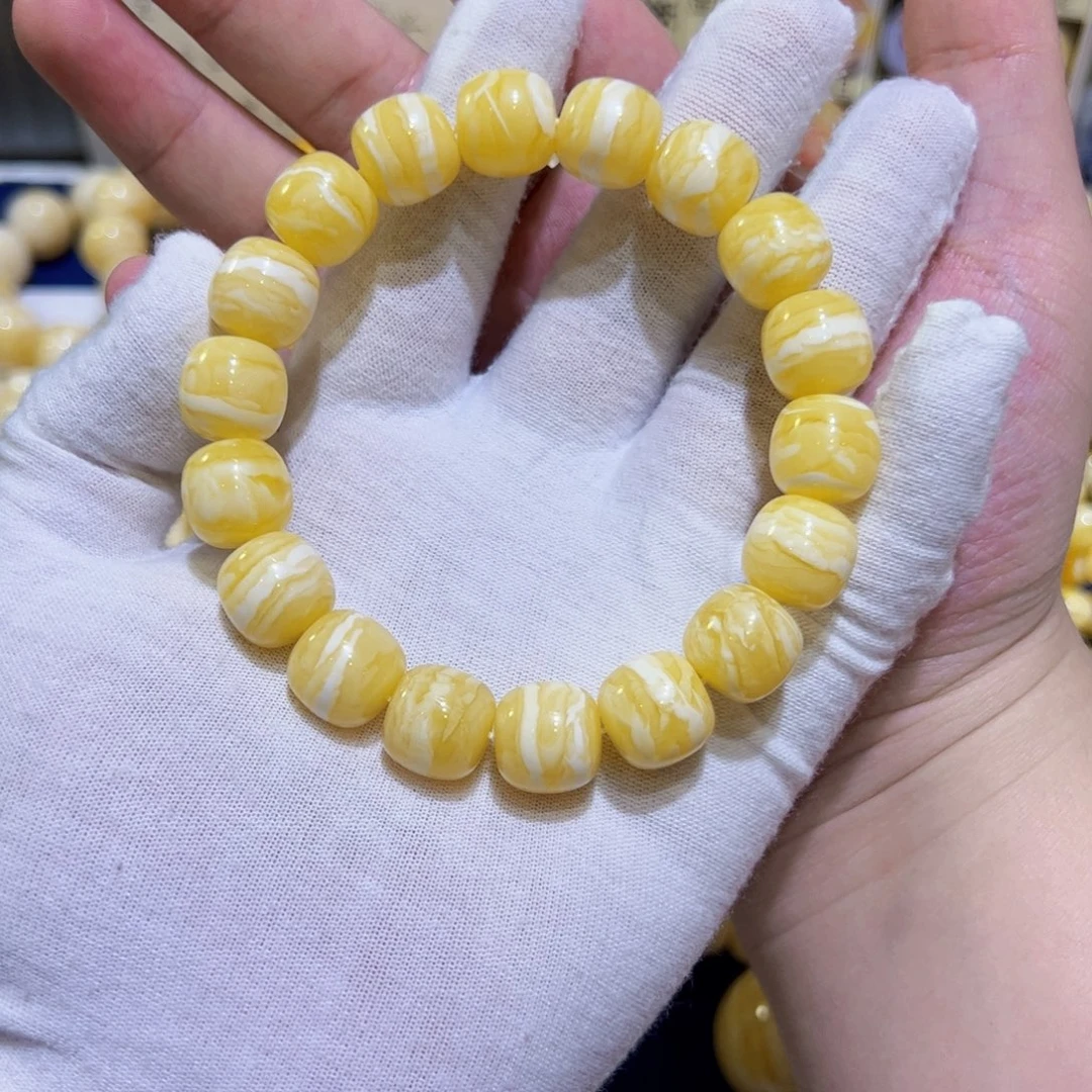我***字琥珀未镶嵌手链13mm同料一线天