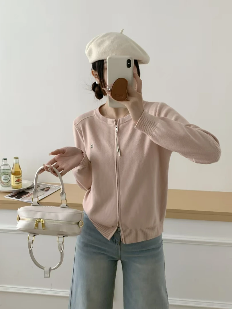 静静家 双头拉链式百搭针织开衫女秋冬新款软糯毛衣开衫8001
