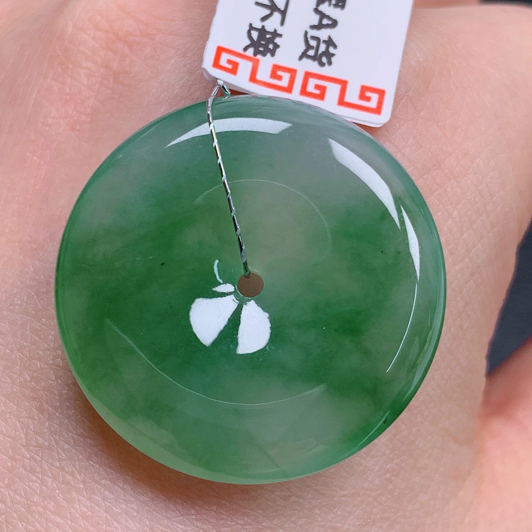 天然缅甸翡翠A货冰飘花平安扣气质精美尺寸28.8+6  448