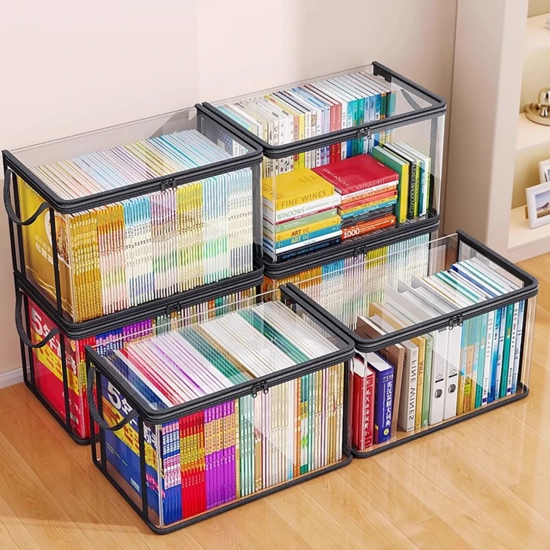 课本收纳袋透明防尘防水收纳箱可折叠手提书籍学生装书收纳箱储物