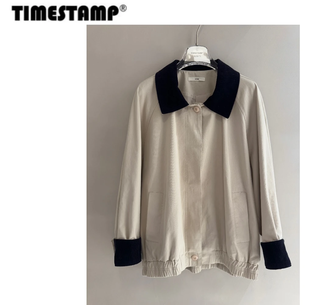 【TIMESTAMP】2025/690025泡菜国早春新款时尚简约领口袖口拼色外套
