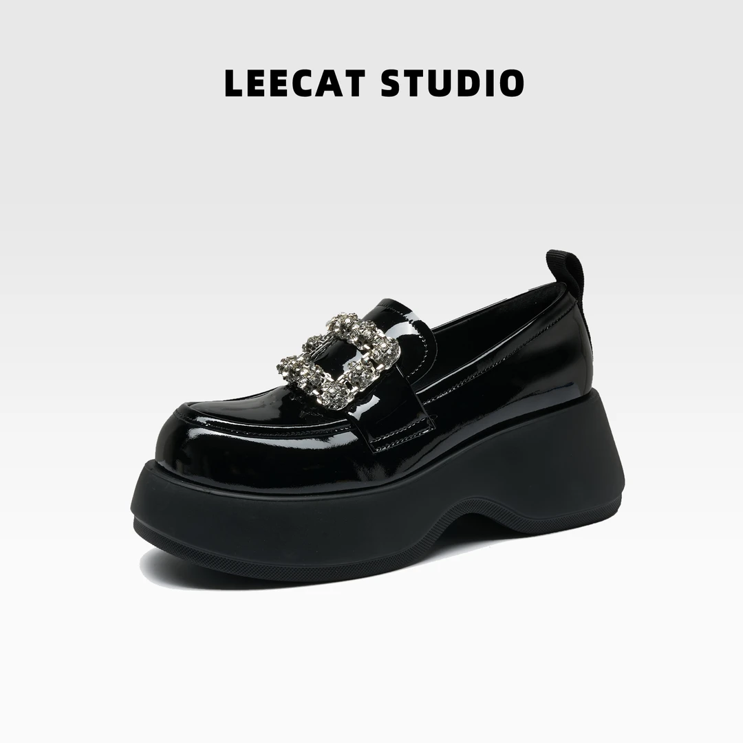 LeeCat Studio | 2025新款乐福鞋方扣水钻鞋单鞋真皮女LES24A058