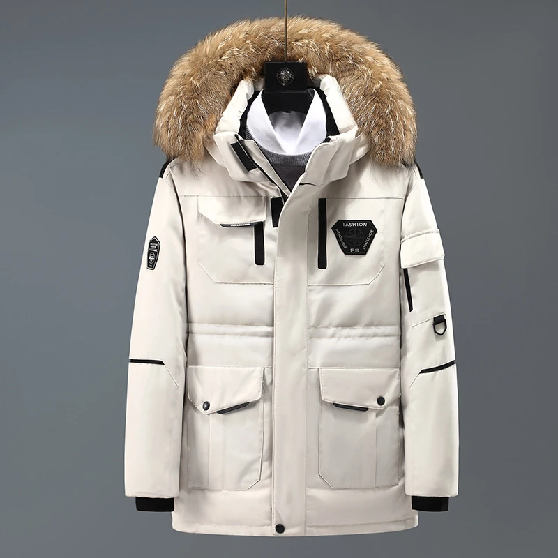 冬季羽绒服RunningMan跑男同款户外加厚白鸭绒中长款外套男女同款