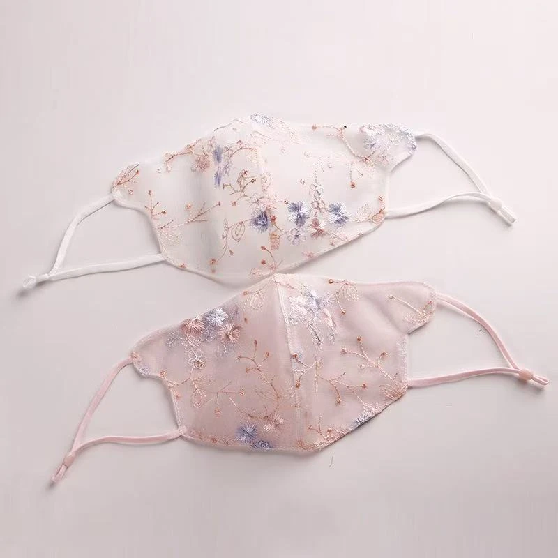 （拍一发二）夏季甜美花朵口罩刺绣蕾丝可调节可水洗面纱