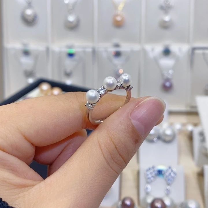 银S925镶嵌戒指淡水珍珠