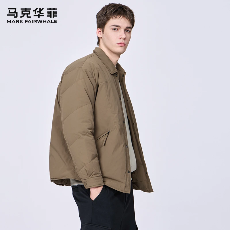 马克华菲工装翻领羽绒服男2025秋冬新款潮流简约休闲百搭保暖外套