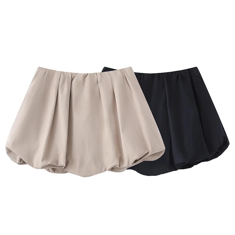 新款花苞短裤松紧腰显瘦褶皱不对称标准版型设计泡泡裤裙【8154】