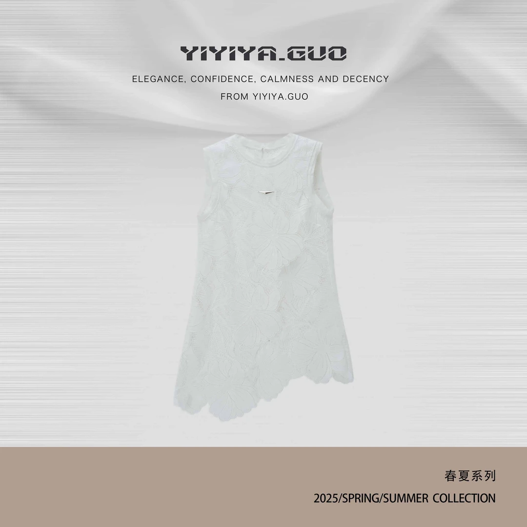 yiyiya.Guo艺艺吖【如花如幻】休闲时尚百搭镂空圆领连衣裙25SS0161