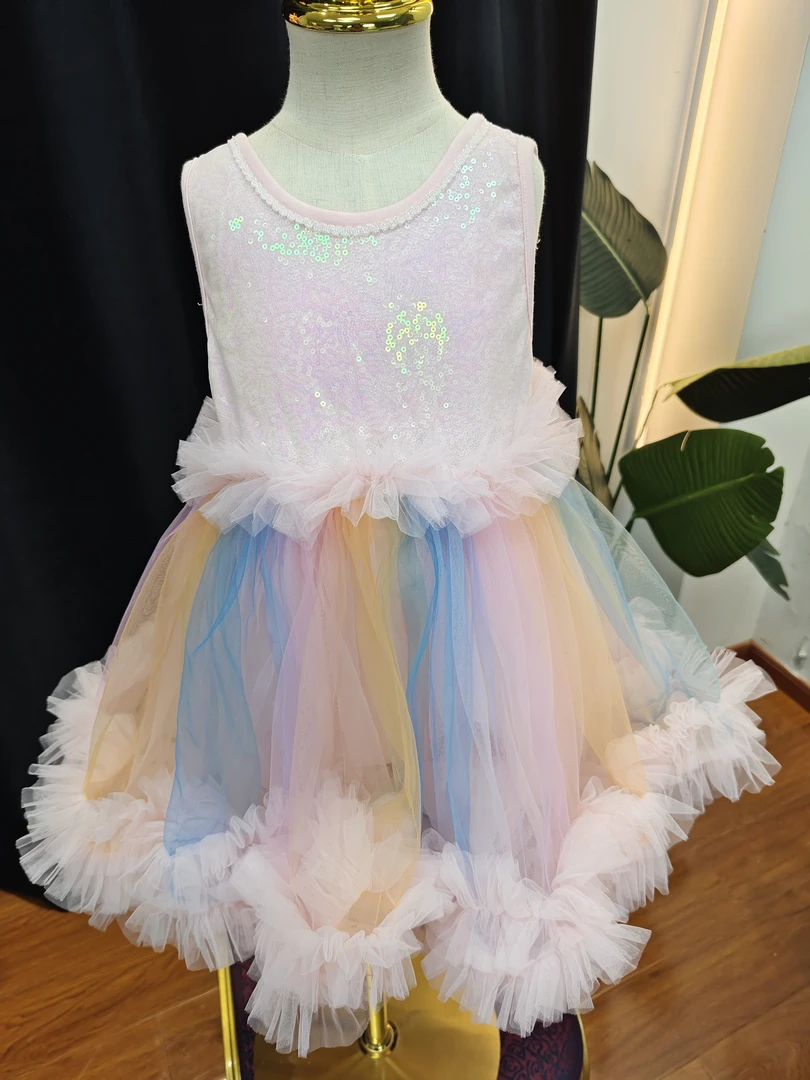 【彩虹糖】短款女童夏季生日走秀花童宴会洋气轻奢蓬蓬纱