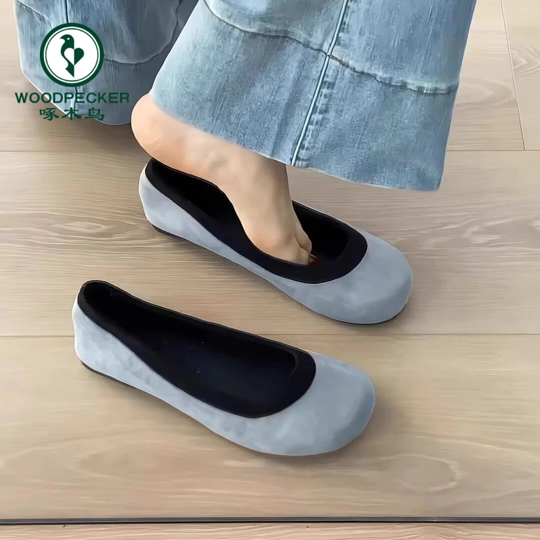 啄木鸟复古圆头芭蕾单鞋女2025新款春秋法式配裙子瓢鞋平底奶奶鞋