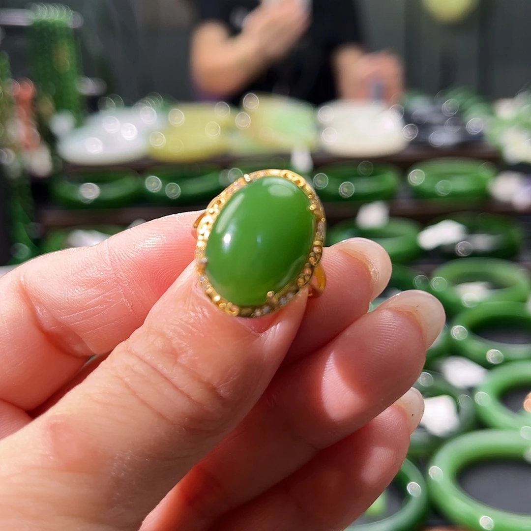 和田玉（碧玉）戒指银S925镶嵌