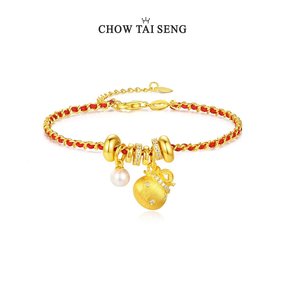 【张大奕专属】周大生小福袋珍珠s925银镶嵌手链红绳校园爱情系列