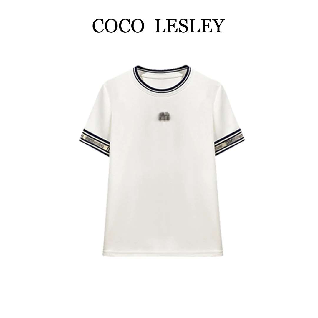【COCO LESLEY】66391#轻奢字母拼接T恤衫2025夏百搭个性潮流上衣