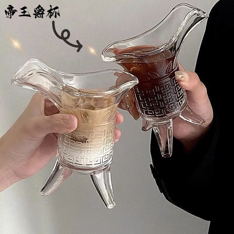 帝王杯冰美式拿铁咖啡杯Ins风创意搞怪三足爵杯玻璃杯奶茶杯酒杯