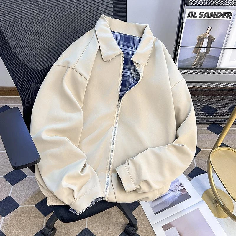 【TQUX港奢男装】美式潮流双面穿翻领夹克男日系休闲情侣宽松百搭