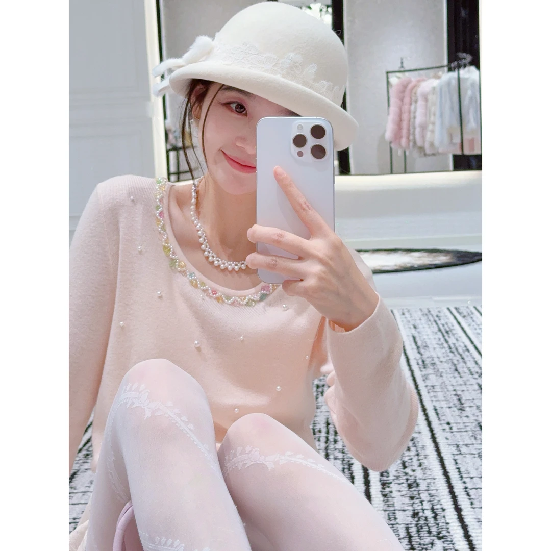 MissLuxury【冬日绝配】少女感纯欲粉橘色毛衣女显瘦短款内搭秋冬