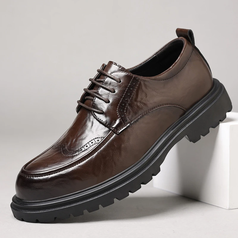 男士新款真皮正装英伦风厚底布洛克黑色男直播结婚新郎鞋子男款