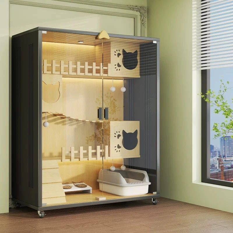芒达猫咪柜子猫别墅现代中式玻璃工艺室内可视家用大空间猫别墅