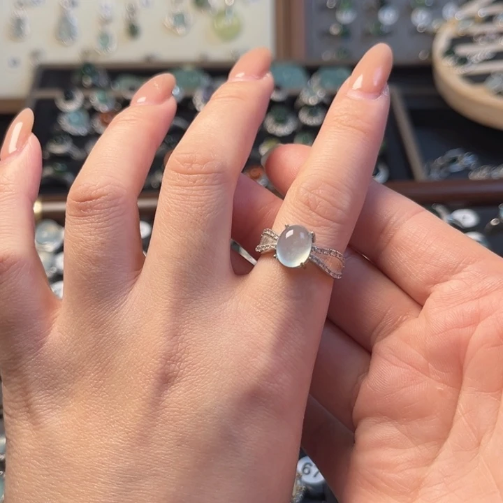 蛇纹石玉银S925镶嵌戒指