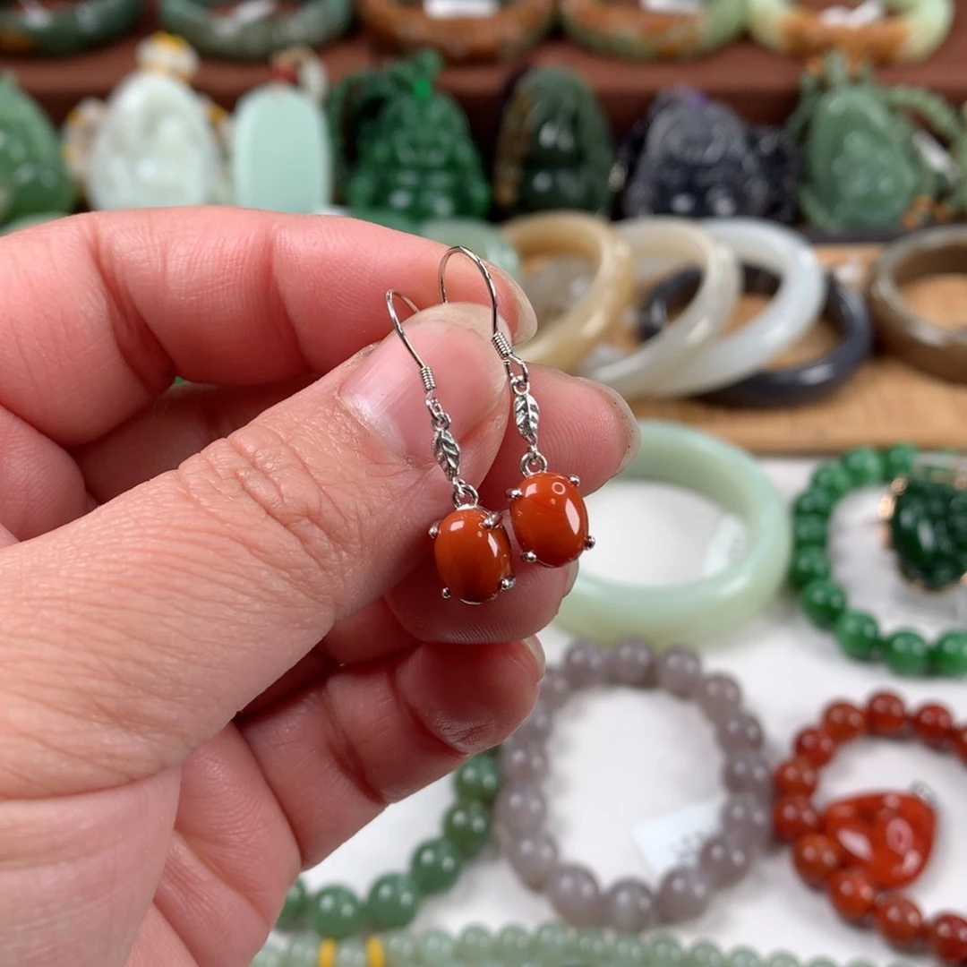 南红玛瑙耳坠银S925镶嵌