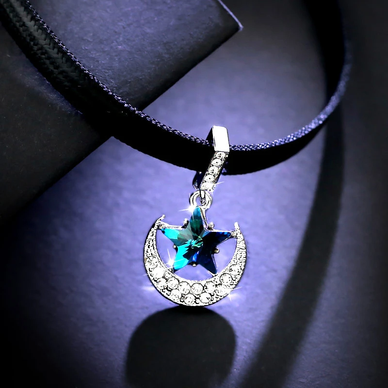 合金皮质吊坠 时尚原宿chocker项圈星星月亮吊坠项链简约皮革项圈