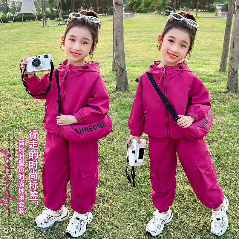 妙优可女童韩版工装套装春秋款2025新款小女孩外套秋款时髦两件套