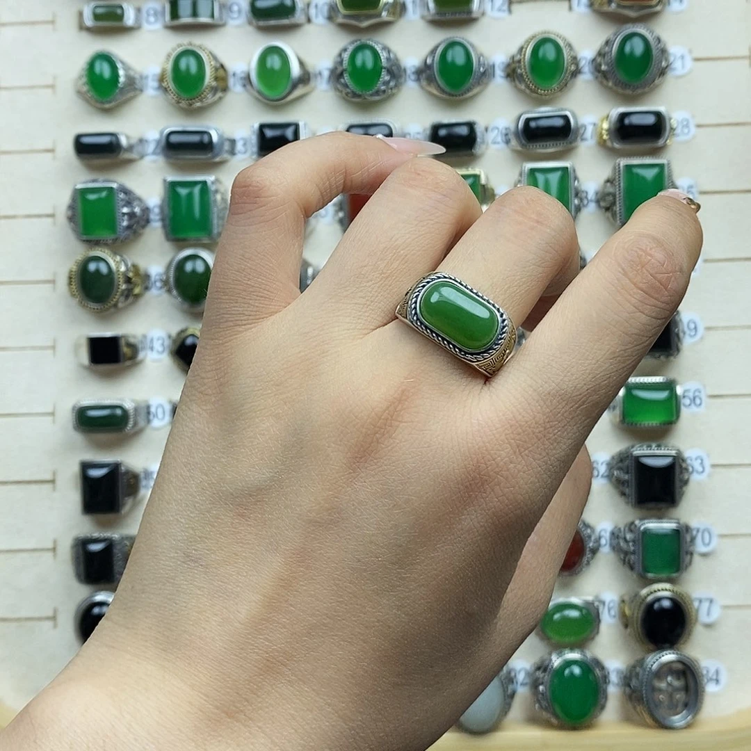 和田玉戒指银S925镶嵌