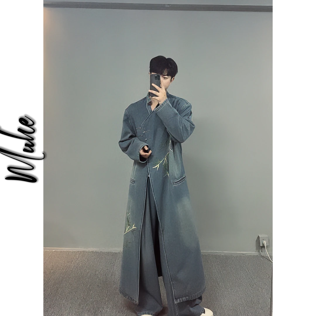 MUHE  原创中式国风竹子刺绣款牛仔秋冬大衣！男女同款2202