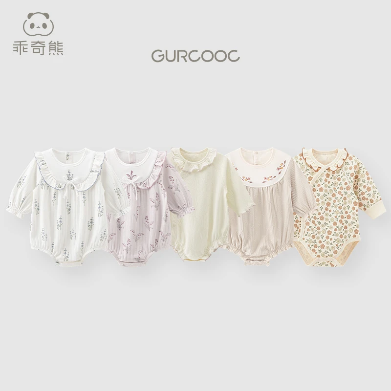 乖奇熊婴儿连体衣春秋季包屁衣女宝宝长袖居家服可爱三角哈衣秋装