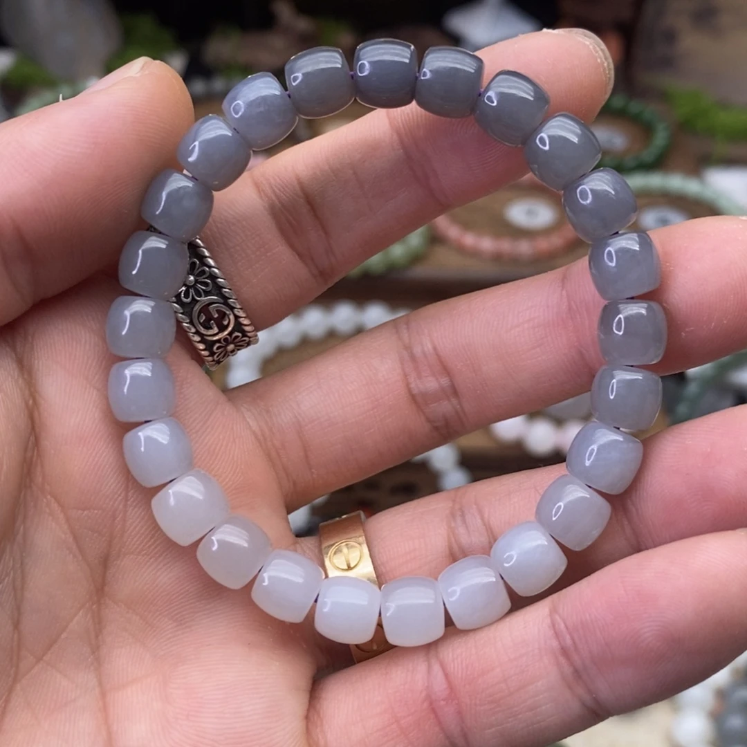 和田玉未镶嵌手链卡8烟紫渐变