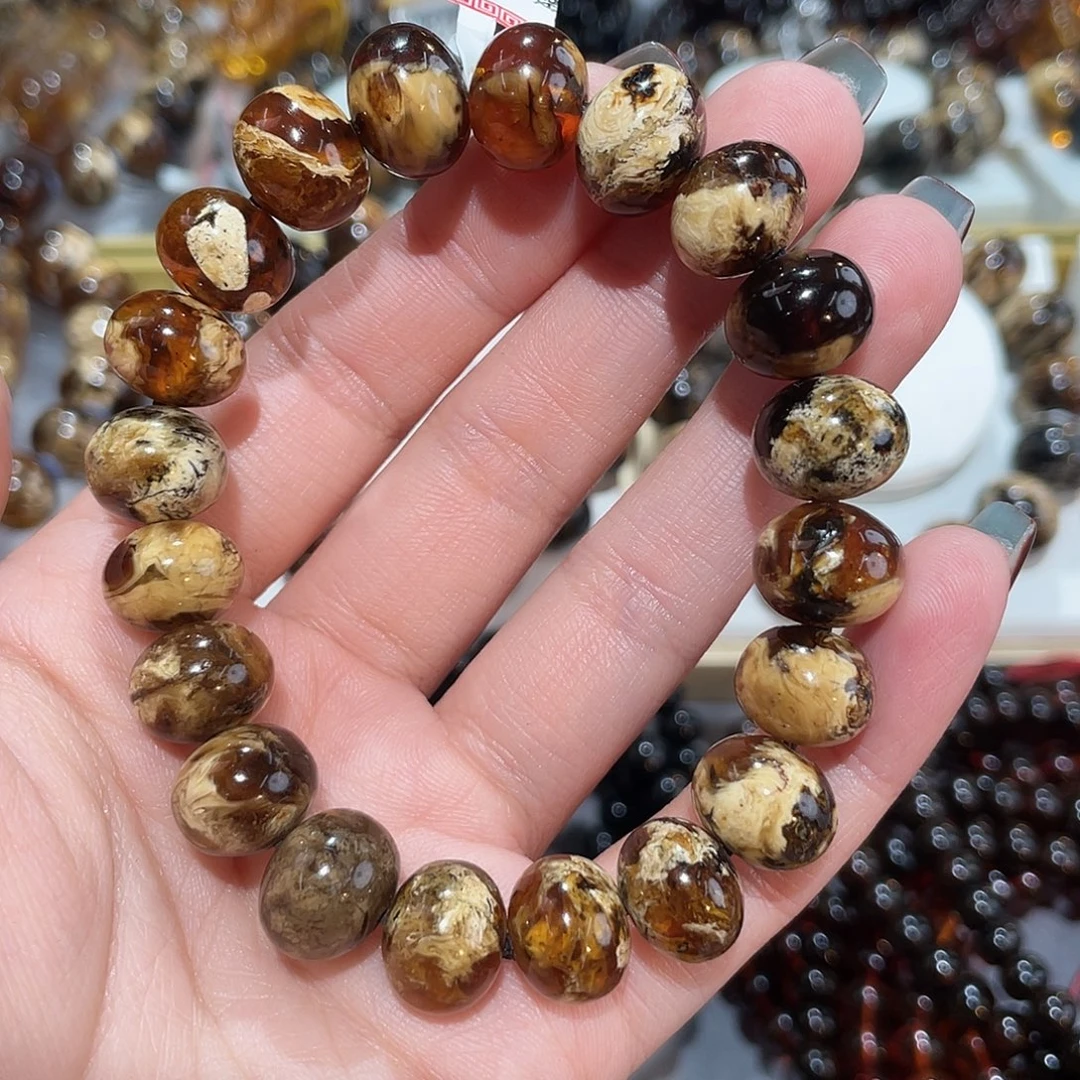 觉***琥珀未镶嵌手链12m花
