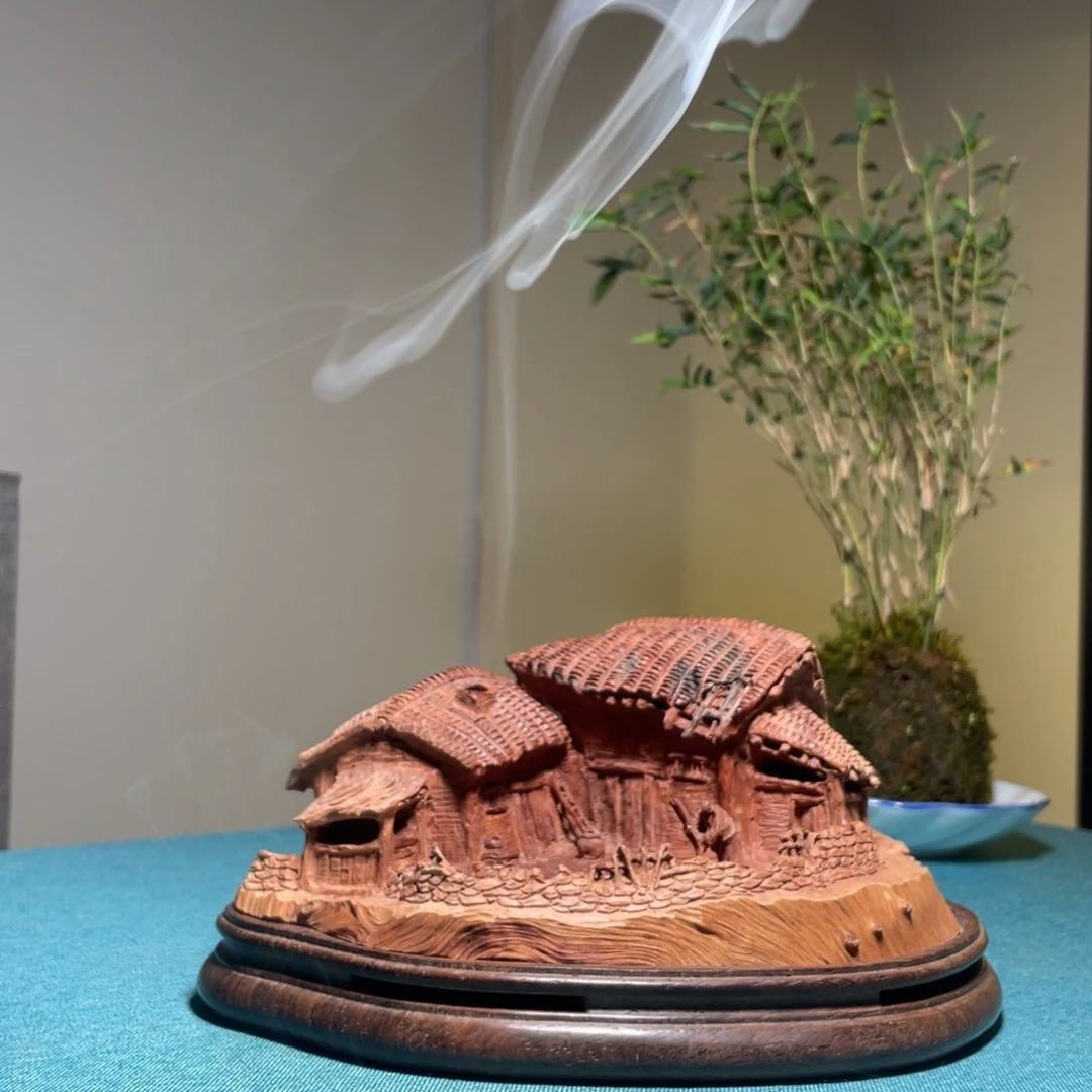 荔枝木山居香炉摆件