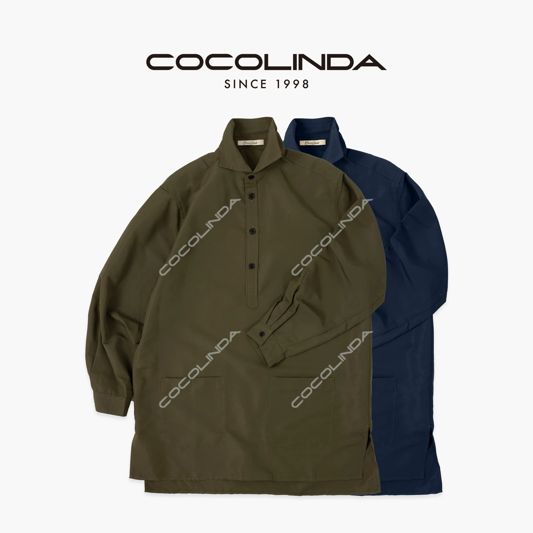 COCOLINDA | 男女CP日系复古半开襟中长款衬衫K5345