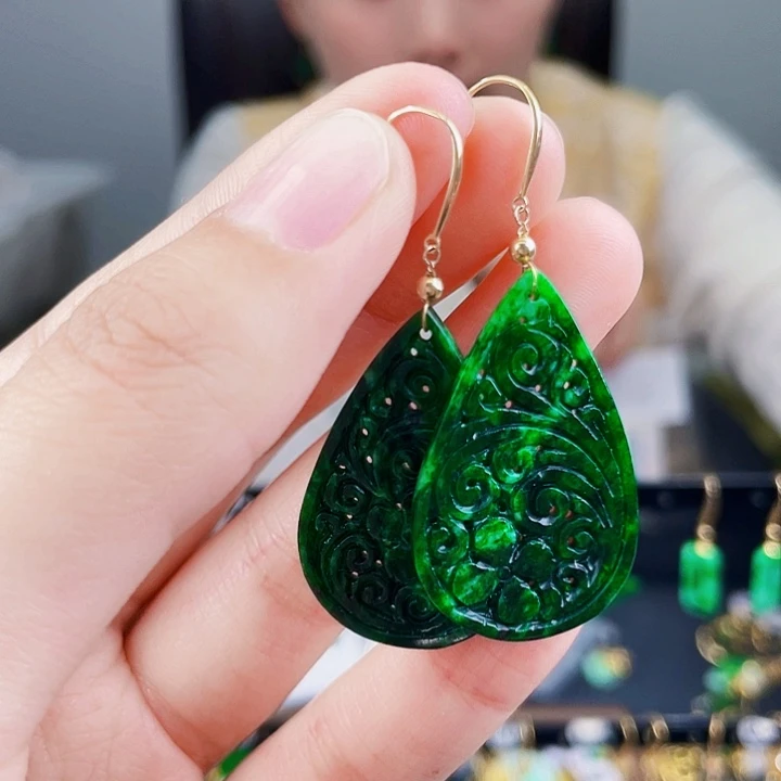 翡翠耳饰18K金镶嵌饰品