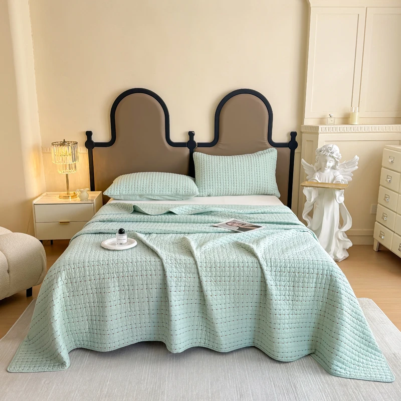 2（单床盖）高端双面绗缝纯棉加棉多功能彩绣透气床盖可铺可盖轻奢