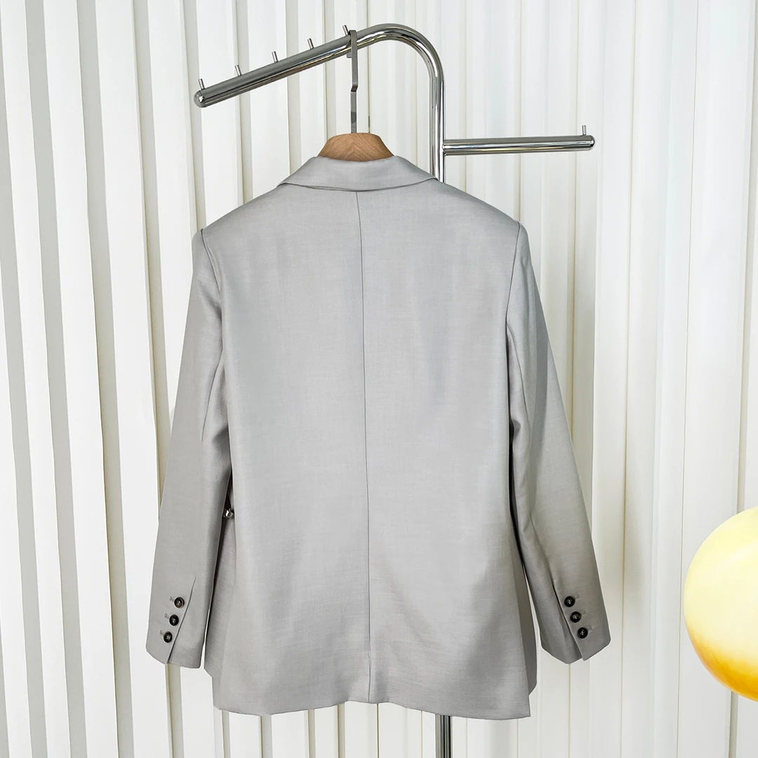 罗亦秋款羊毛裹身不对称褶饰休闲西装外套371