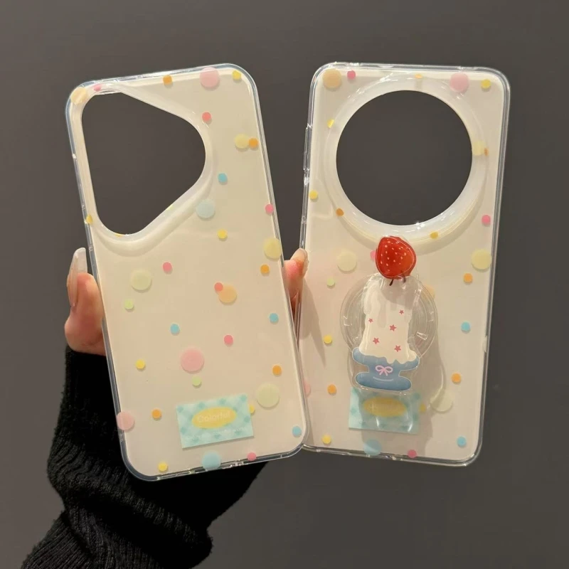 彩色波点草莓蜡烛支架适用华为mate70pro手机壳Pura70防摔mate60