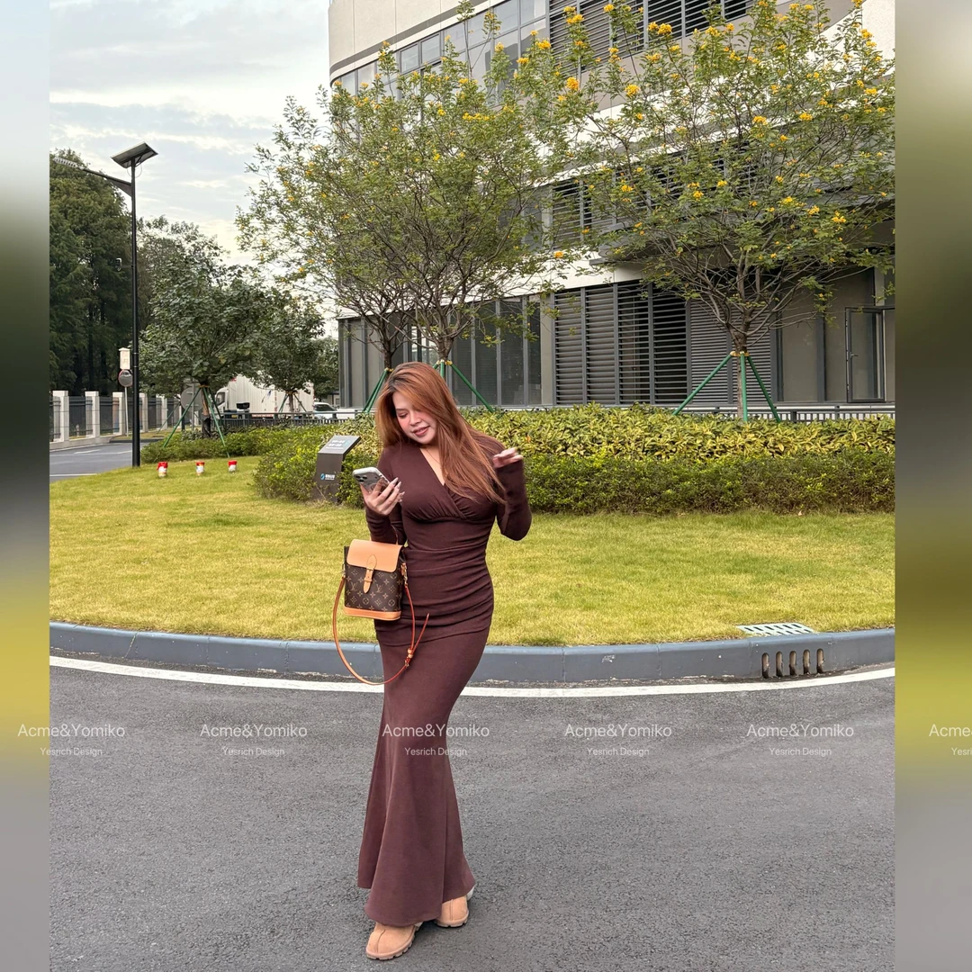 舒芙蕾 纯欲气质优雅320g双面德绒交叠设计加绒小妈裙连衣裙G430