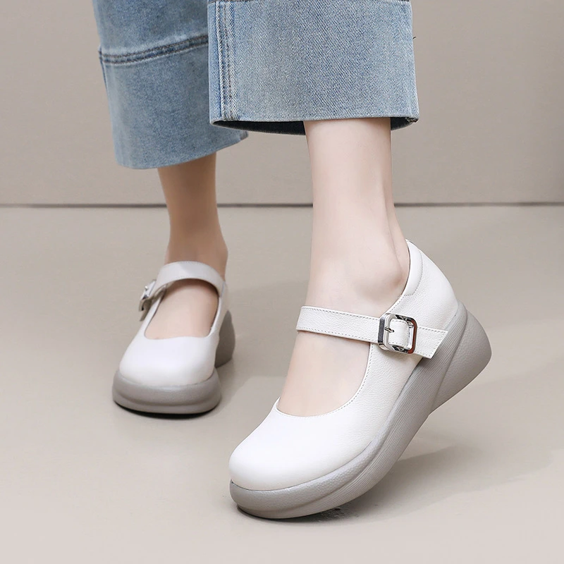 25新款头层牛皮复古厚底鞋中口单鞋玛丽珍大头民族风大码女鞋