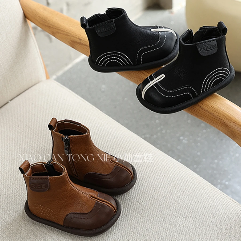 加绒加厚男女儿童韩版靴子假分趾秋冬款女童靴子男童宝宝短靴