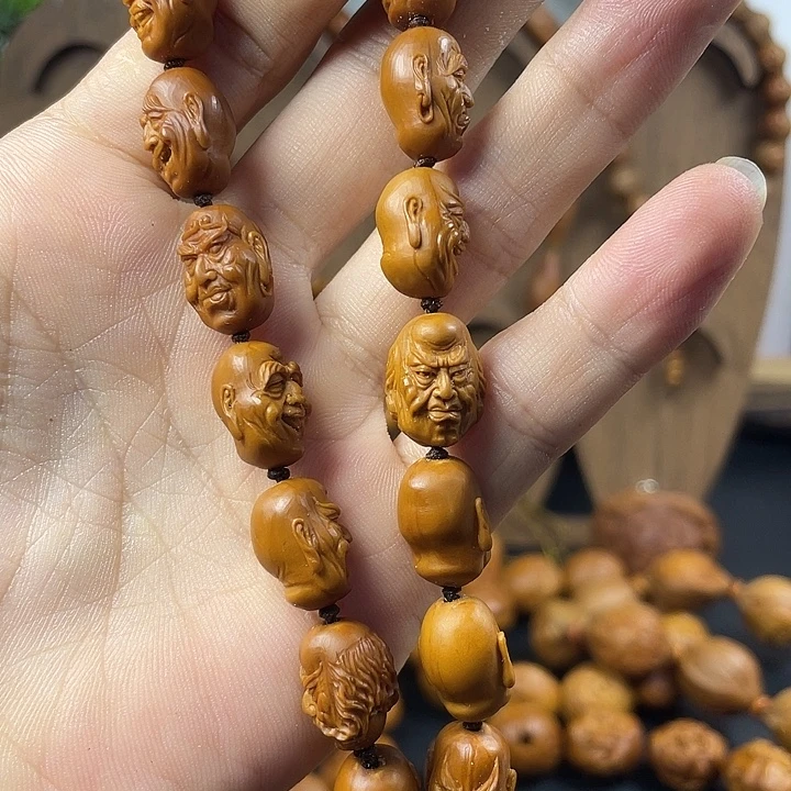 浩***品橄榄核手串/手链纯手工雕刻十八罗汉手持