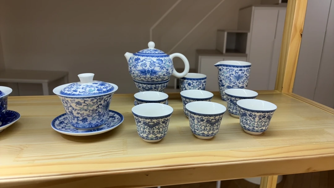 德化白珐琅彩万花茶具套装茶壶盖碗12头茶具套装