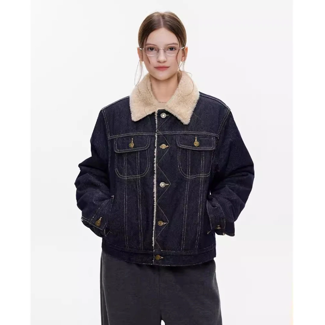 复古高级感牛仔羊羔毛外套女冬季新款加绒加厚宽松显瘦夹克上衣服