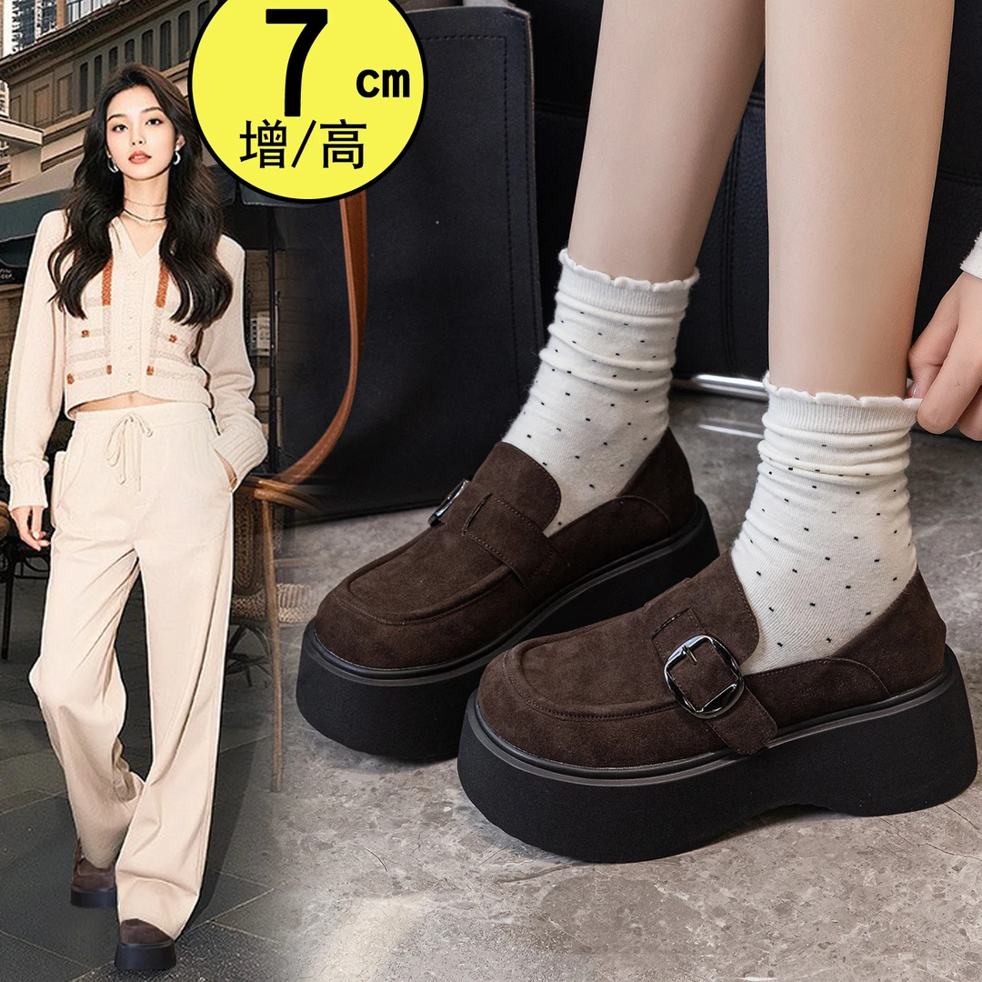勃肯鞋厚底小个子增高7cm全包2025秋冬新款博肯松糕底乐福鞋子潮