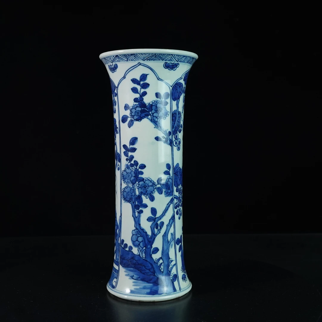 LZYQ250121001【十竹斋】清康熙青花洞石花卉花觚