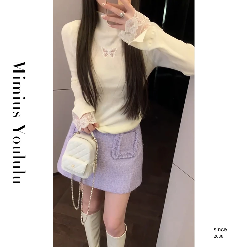 【mimius】&喵喵 蝴蝶刺绣镂空拼蕾丝打底 汉服()WF12082