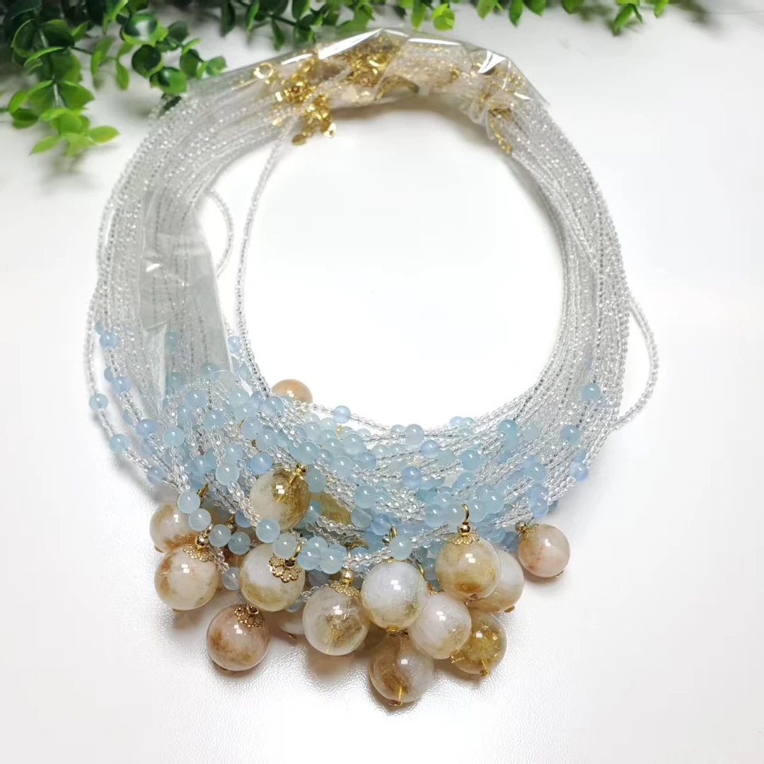 Q452【赵小姐】时尚天然黄水晶幽灵＋海蓝宝项链多样发其一