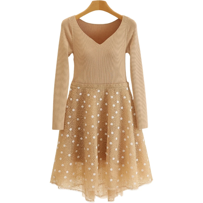 F3532-【瓯】不规则波点收腰连衣裙#VOS57L087