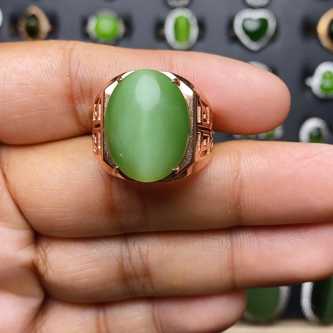 和田玉（碧玉）银S925镶嵌吊坠(不含链)戒指